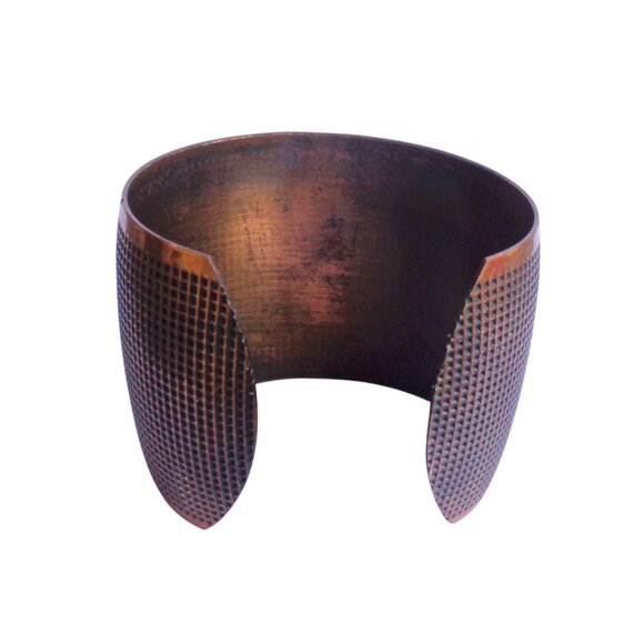Oxidized Blackened Antique Copper Metal Cuff Bracelet Textured Grid Statement - Picture 4 of 5
